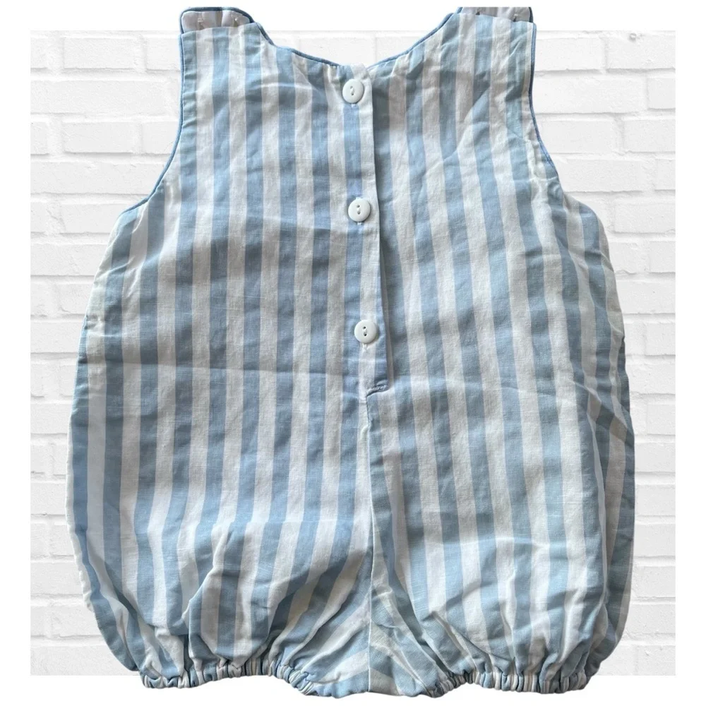 Sal and Pimenta Baby Boy Romper Blue and White Stripes Nautical Old Money Lined
